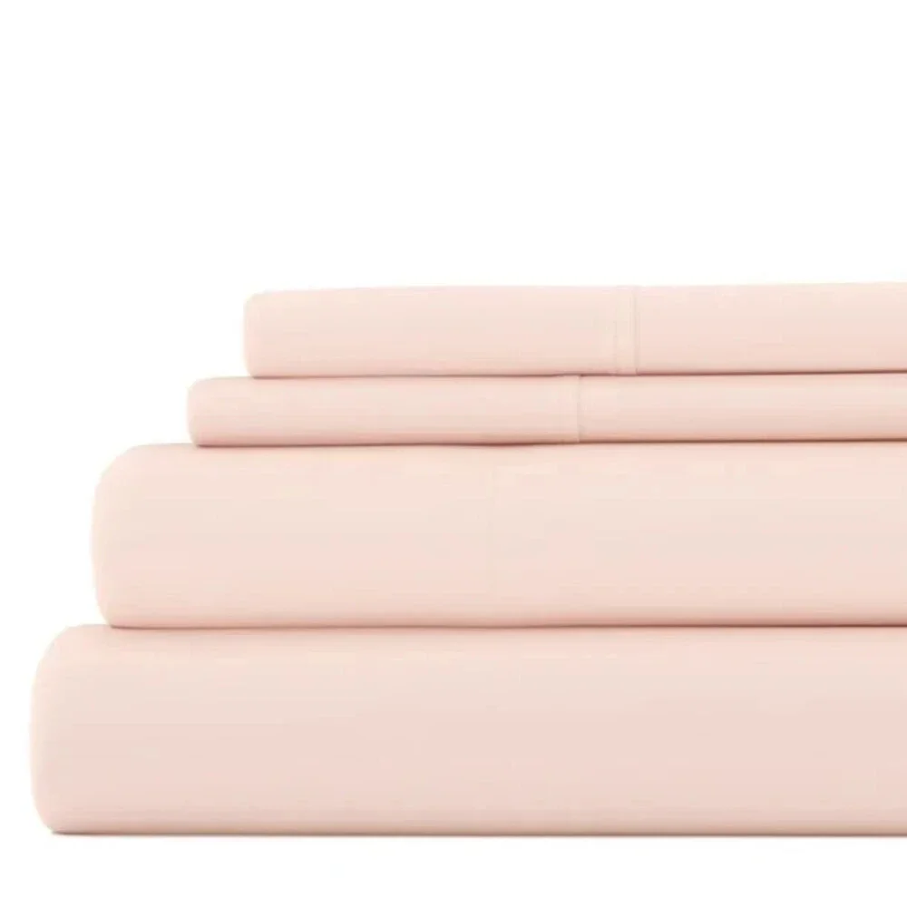 Ienjoy Home Style Simplified Bed Sheet Set Queen Pink Blush Fitted 4-Piece BED44